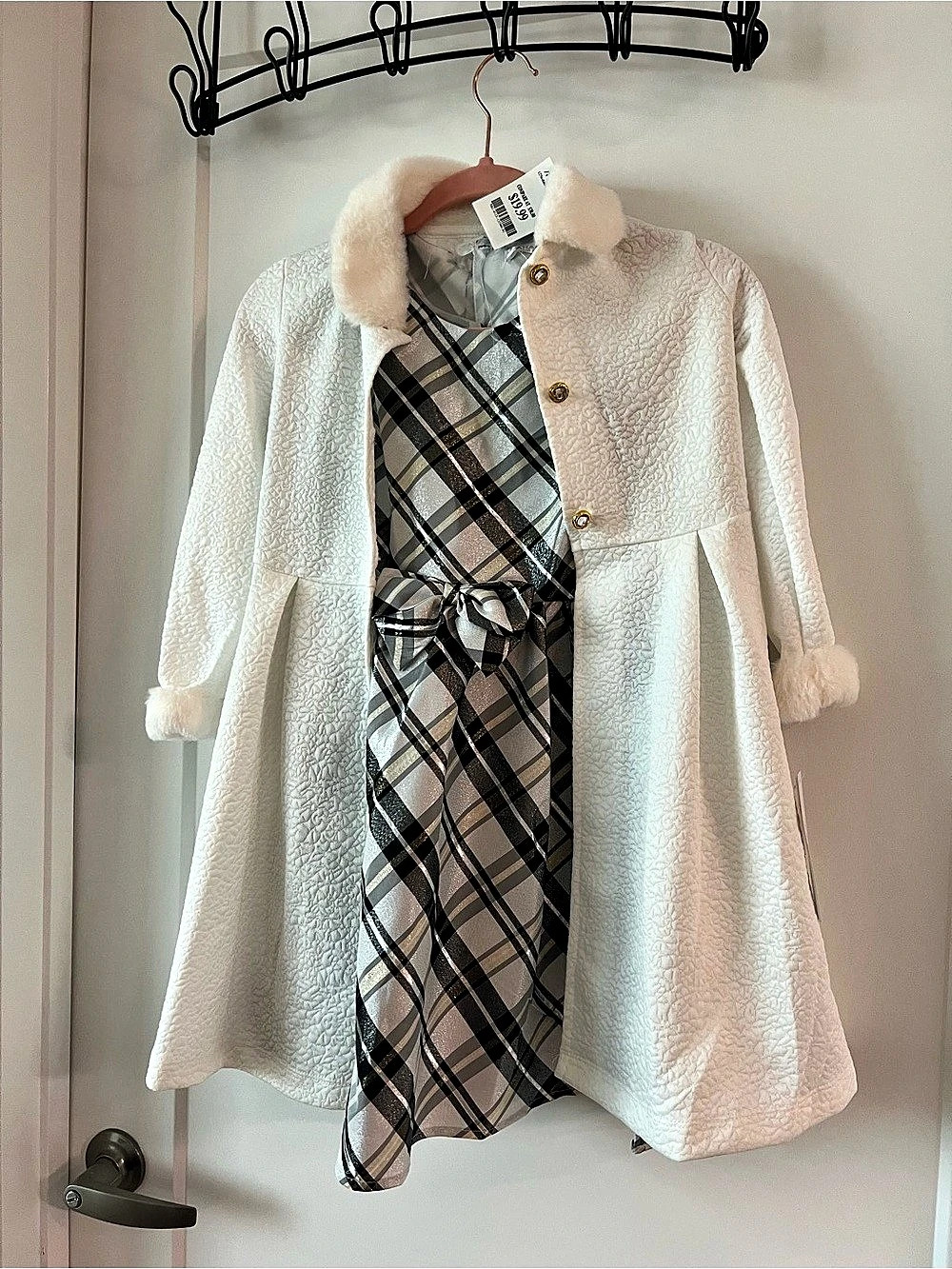 Tahari Girls Plaid Dress & Coat Set in White & Black NWT